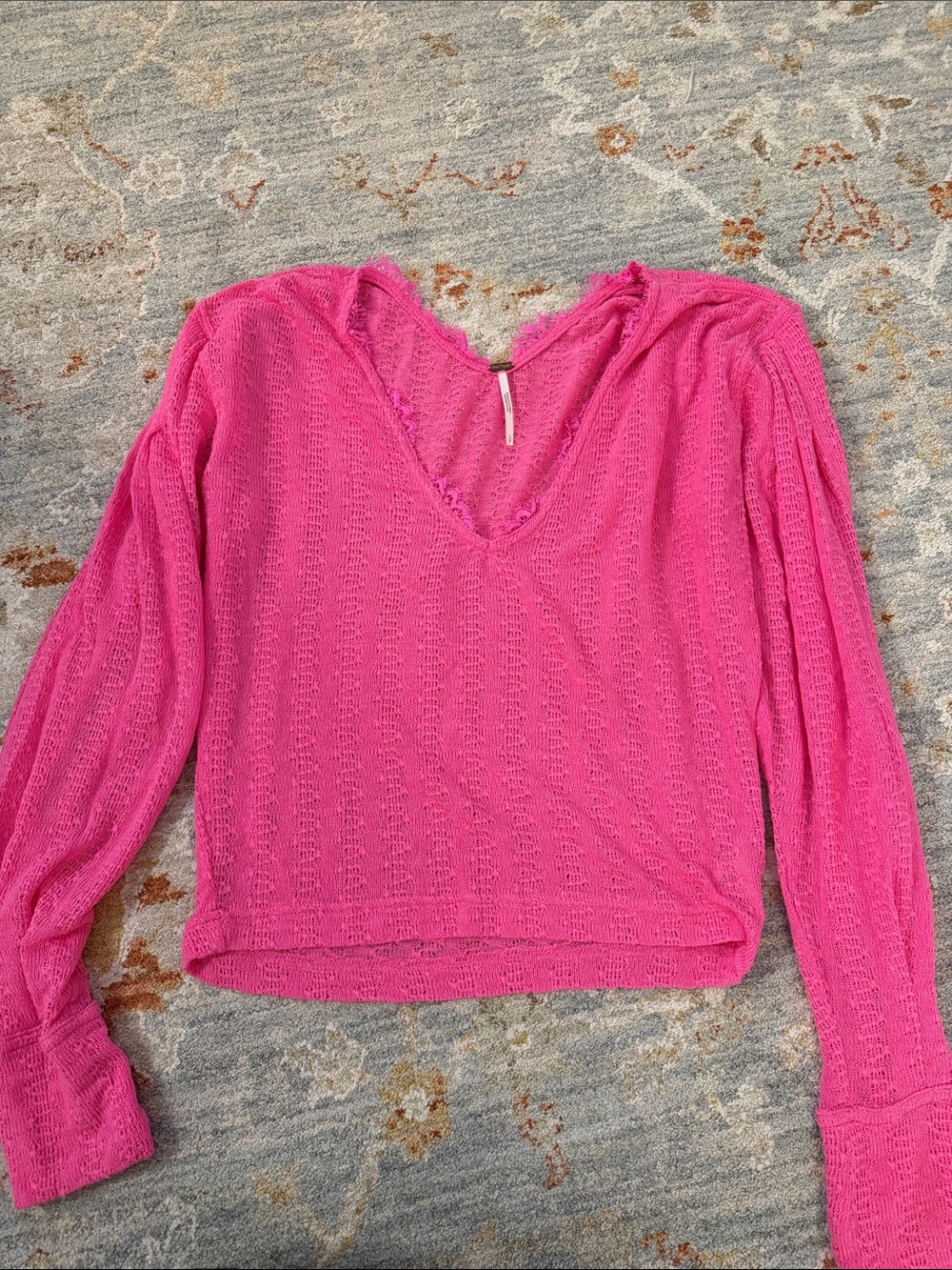 Free People Hot Pink V-Neck Lightweight Knit Top
